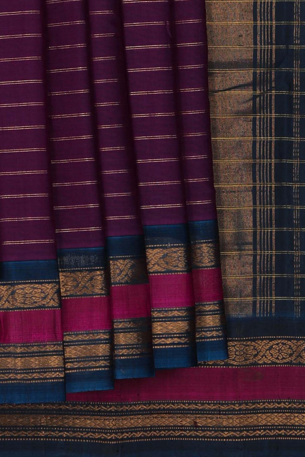 Image of Gadwal Cotton Magenta Pink Saree